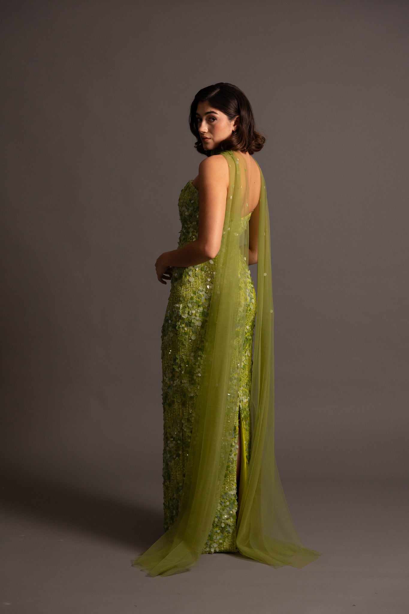 GINNY GOWN WITH TULLE COLLAR  IN GREEN