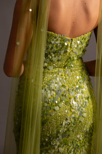 GINNY GOWN WITH TULLE COLLAR  IN GREEN