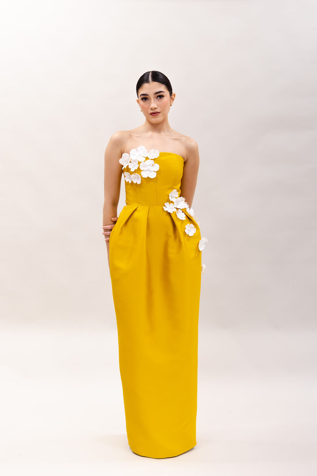 YELLOW PUFFY SKIRT WITH WHITE 3D FLORAL