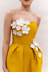 YELLOW PUFFY SKIRT WITH WHITE 3D FLORAL