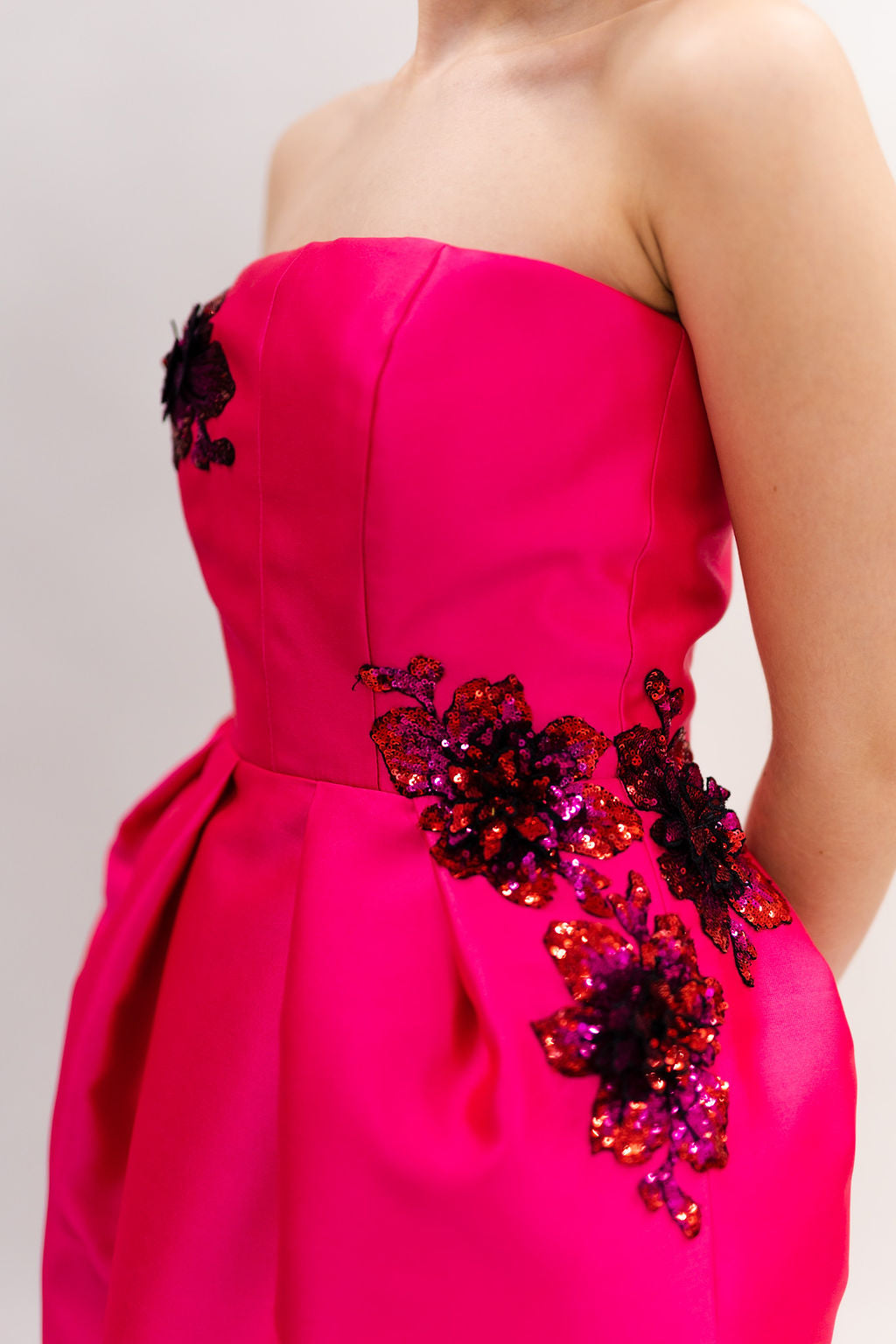 HOT PINK PUFFY SKIRT WITH EMBROIDERY DETAILS