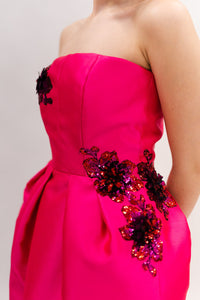 HOT PINK PUFFY SKIRT WITH EMBROIDERY DETAILS