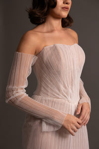 PLEATED BRIDAL TULLE GOWN