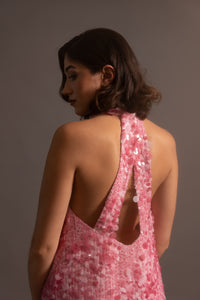 GINNY HALTER GOWN IN BABY PINK
