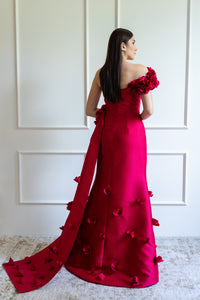 CELINE GOWN IN CHERRY RED