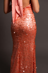 GINNY HALTER GOWN IN SALMON