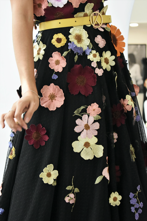 Black with Floral Details Tulle Gown