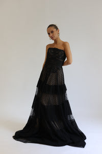 Black Gown with Embroidery and Swarovski Details