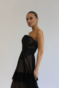 Black Gown with Embroidery and Swarovski Details