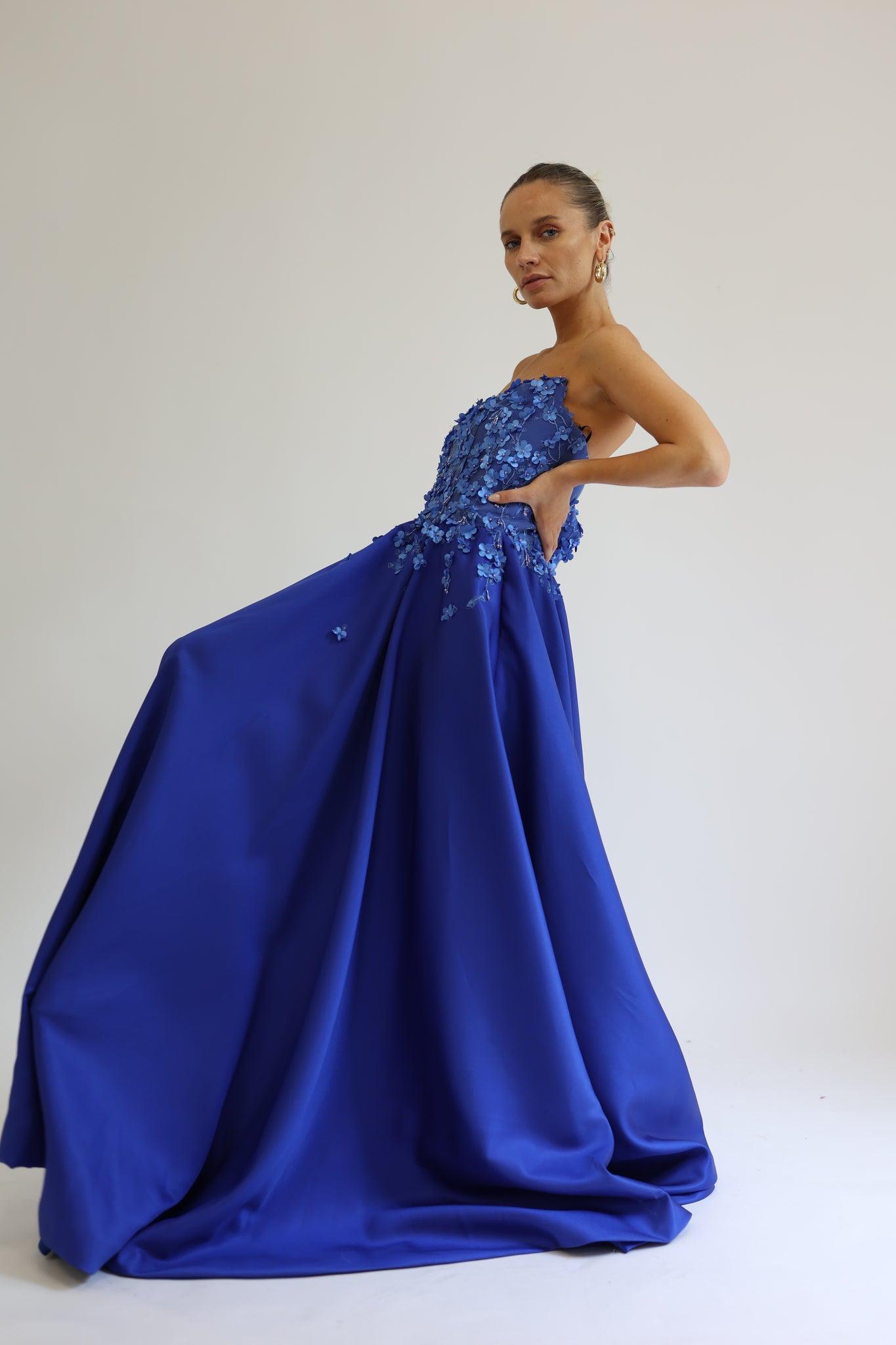 Royal Blue Ballgown with Floral detail