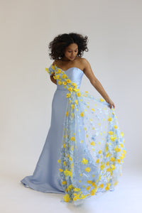 Mermaid Gown with 3D Yellow detail