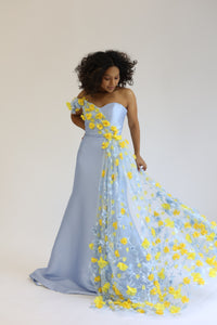 Mermaid Gown with 3D Yellow detail