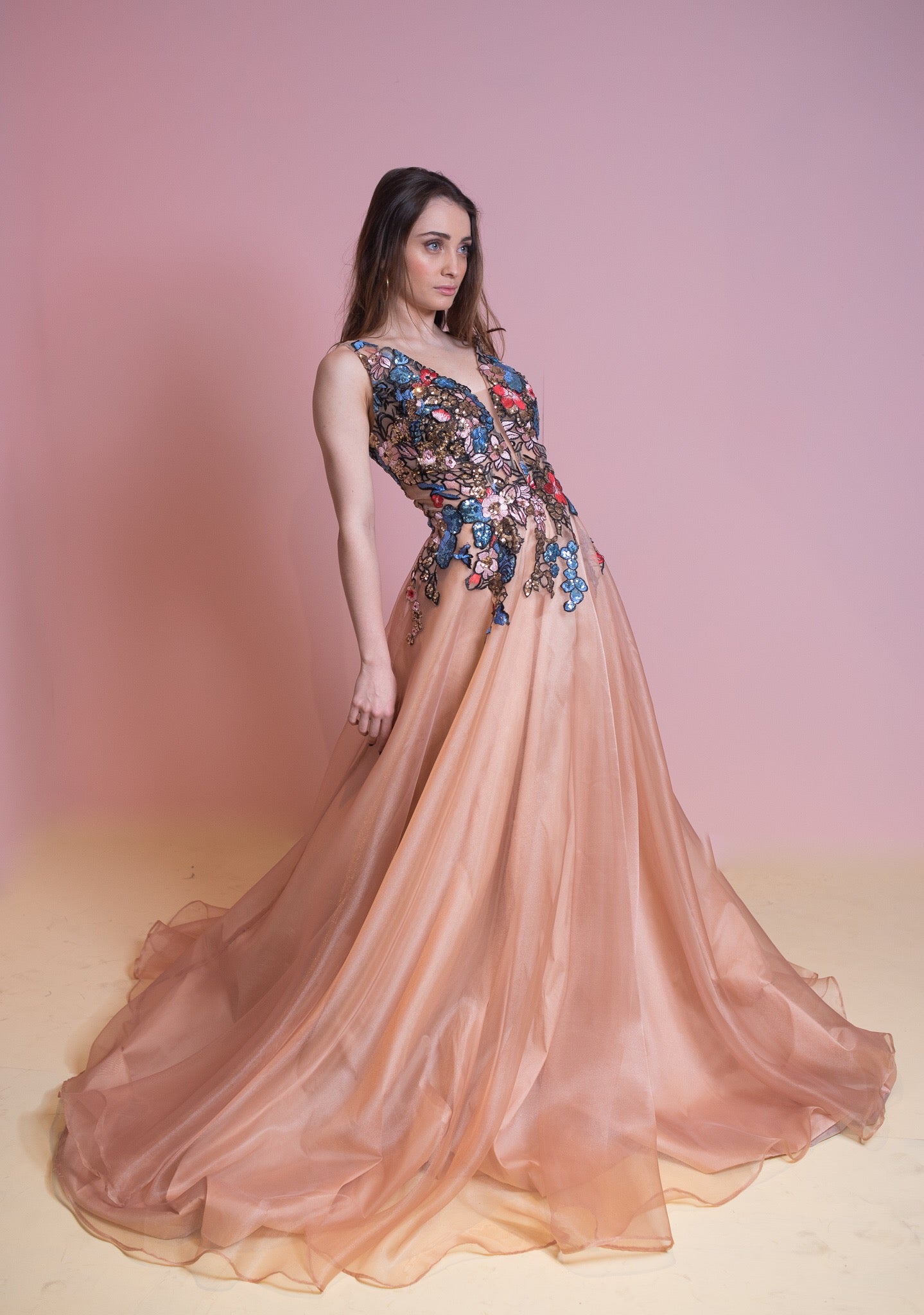 Colorful sequin floral gown