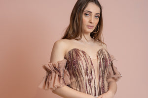 Off shoulder tulle sleeves dress