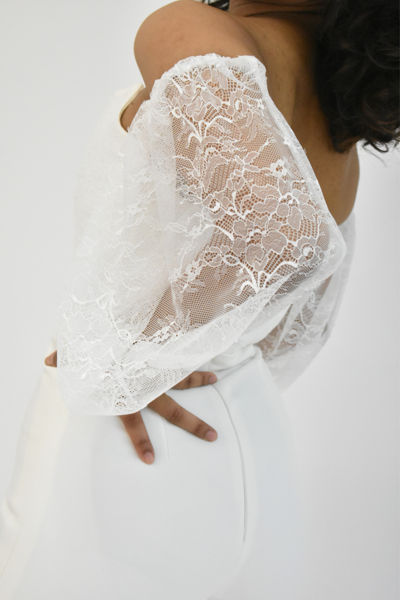 FRENCH LACE TOP & SLEEVES BRIDAL JUMPSUIT