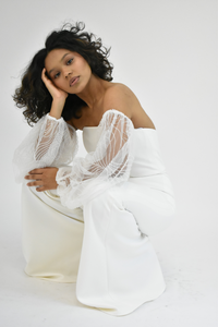 CLASSIC JUMPSUIT WITH EMBROIDERI PUFFY SLEEVES