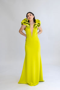 DEEP V NECK LIME GOWN