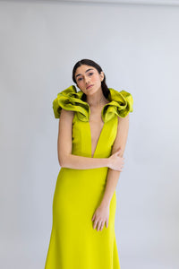 DEEP V NECK LIME GOWN