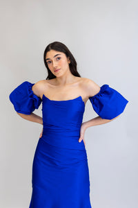 ELECTRIC BLUE DRAPPED DRESS