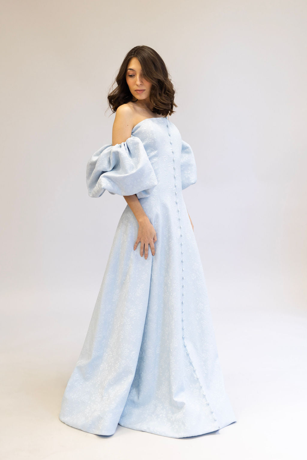 CLASSIC CUT BABY BLUE GOWN WITH PUFFY SLEEVES