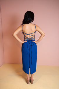 Backless midi blue dress