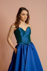 Blue and green mikado gown