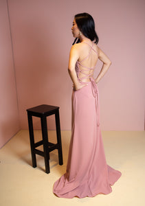 Backless soft pink dress