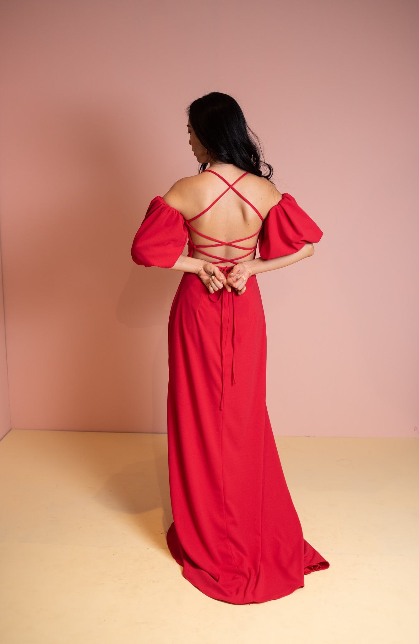 Backless with off shoulder red dress