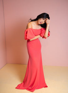 Off shoulder coral dress