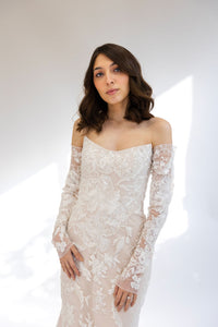 BLUSH & OFF WHITE EMBROIDERY LACE BRIDAL DRESS