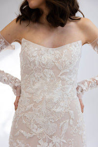 BLUSH & OFF WHITE EMBROIDERY LACE BRIDAL DRESS