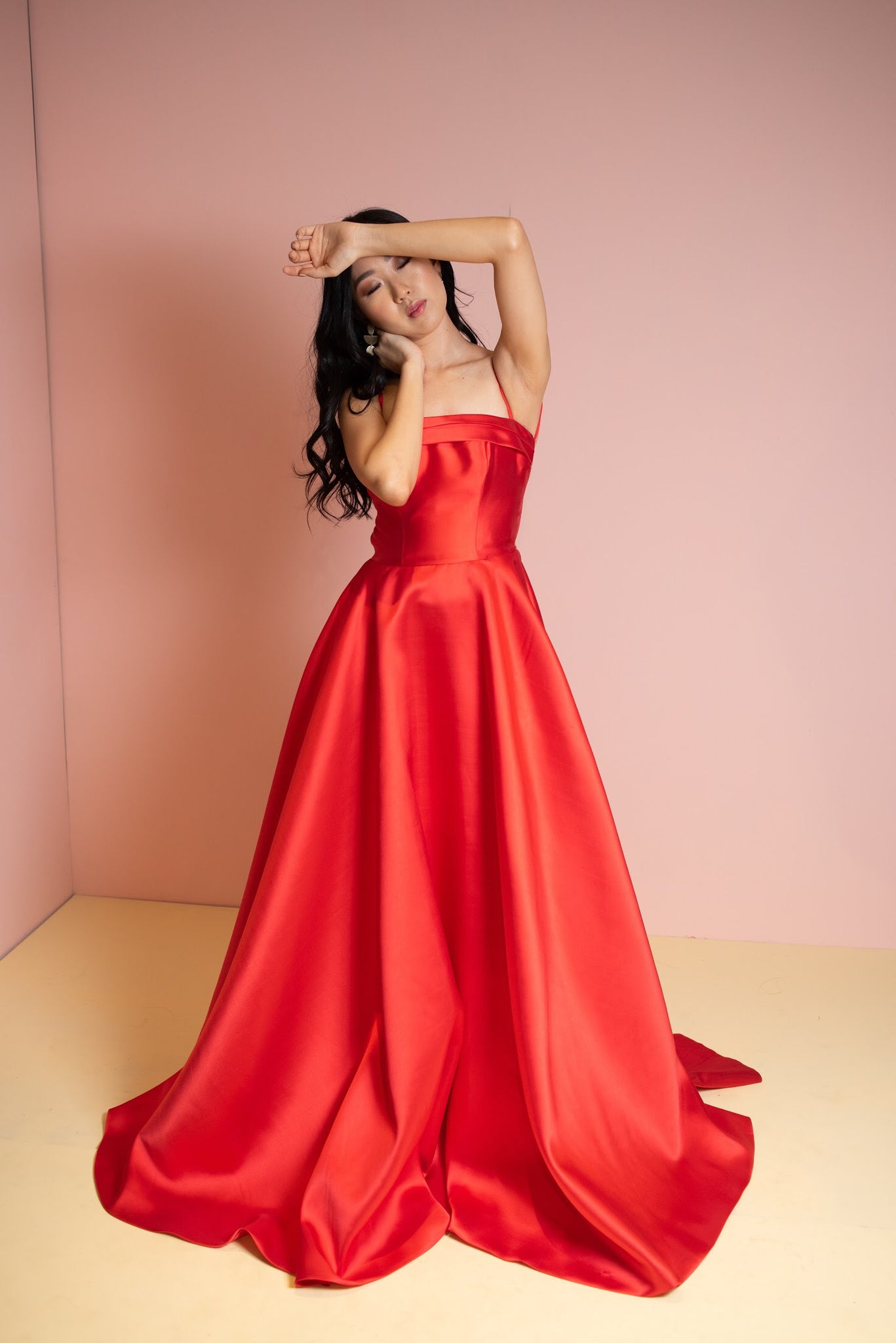 Backless red mikado ballgown