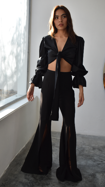 Flare pants with a twist in black