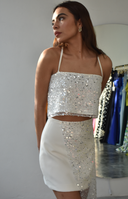 Sparkly backless top in ivory