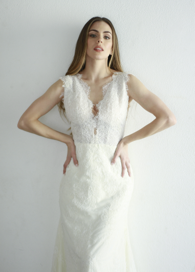 Deep v neck with lace dress