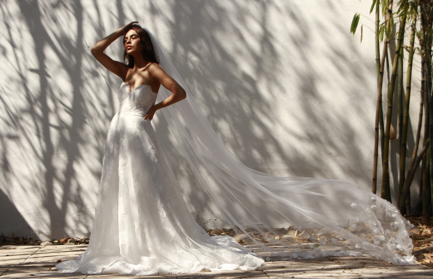 Classic strapless lace wedding gown