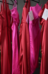 SEXY RASPBERRY SILK DRESS WITH BUSTIER TOP