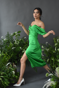 GIRLY GREEN SILK MIDI DRESS