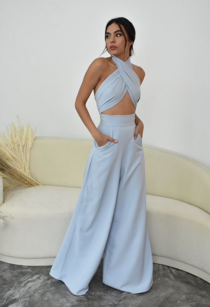 WIDE LEG PANTS IN SKY BLUE