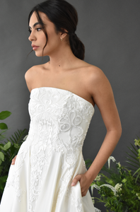 BRIDAL SILK MIKADO GOWN WITH EMBROIDERY DETAILS