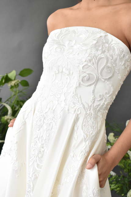 BRIDAL SILK MIKADO GOWN WITH EMBROIDERY DETAILS