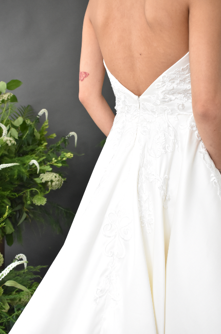 BRIDAL SILK MIKADO GOWN WITH EMBROIDERY DETAILS