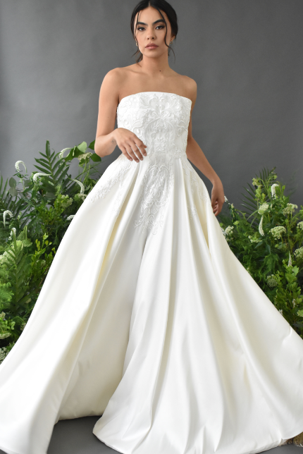 BRIDAL SILK MIKADO GOWN WITH EMBROIDERY DETAILS
