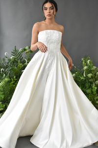 BRIDAL SILK MIKADO GOWN WITH EMBROIDERY DETAILS