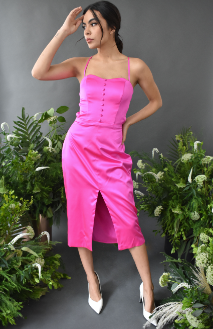 BACKLESS HOT PINK MIDI DRESS