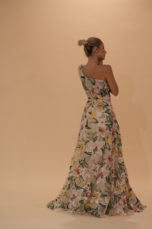 One Shoulder Floral Gown