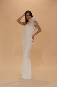 One Shoulder Jumpsuit with Organza Detail