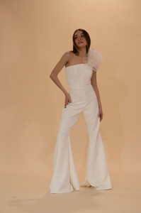 One Shoulder Jumpsuit with Organza Detail