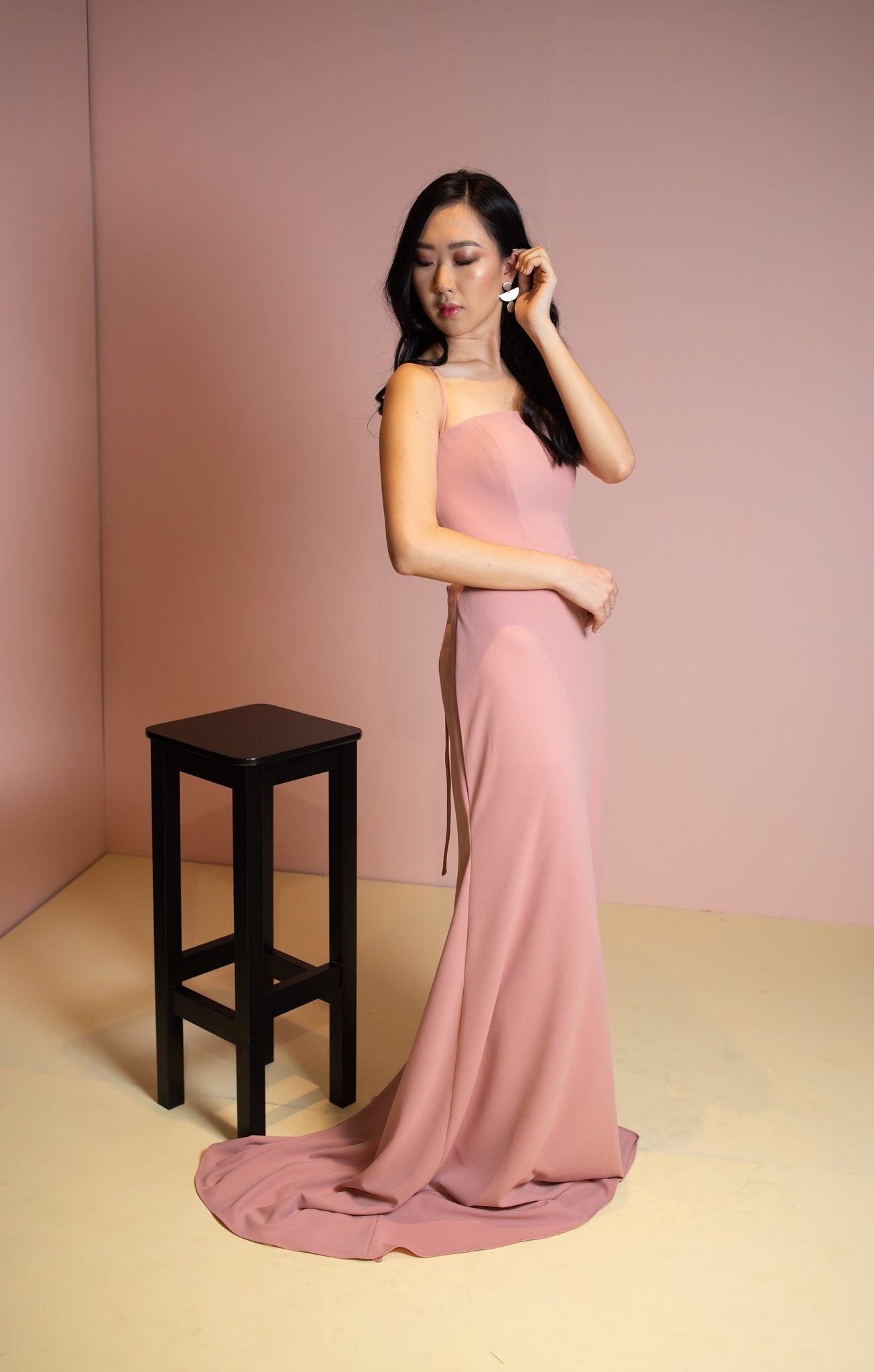 Backless soft pink dress