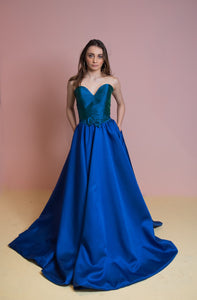 Blue and green mikado gown